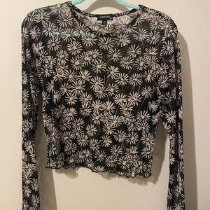 Black Flowered Mesh Top